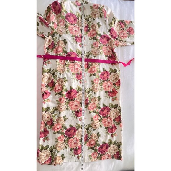 CHRISTIAN DIOR Robe Women's Size L Pink Roses VTG Made In USA for Neiman-Marcus - Picture 9 of 16